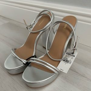 Express Silver Platform Strappy Heels